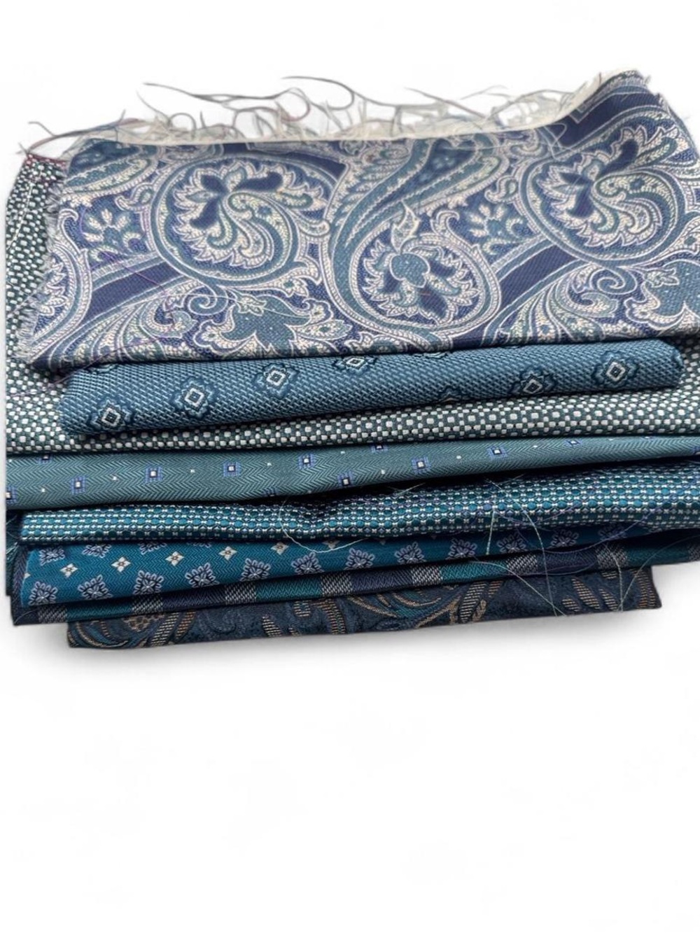 8pc bundle lot Turqouise Blue 100% Italian silk fabric Remnants